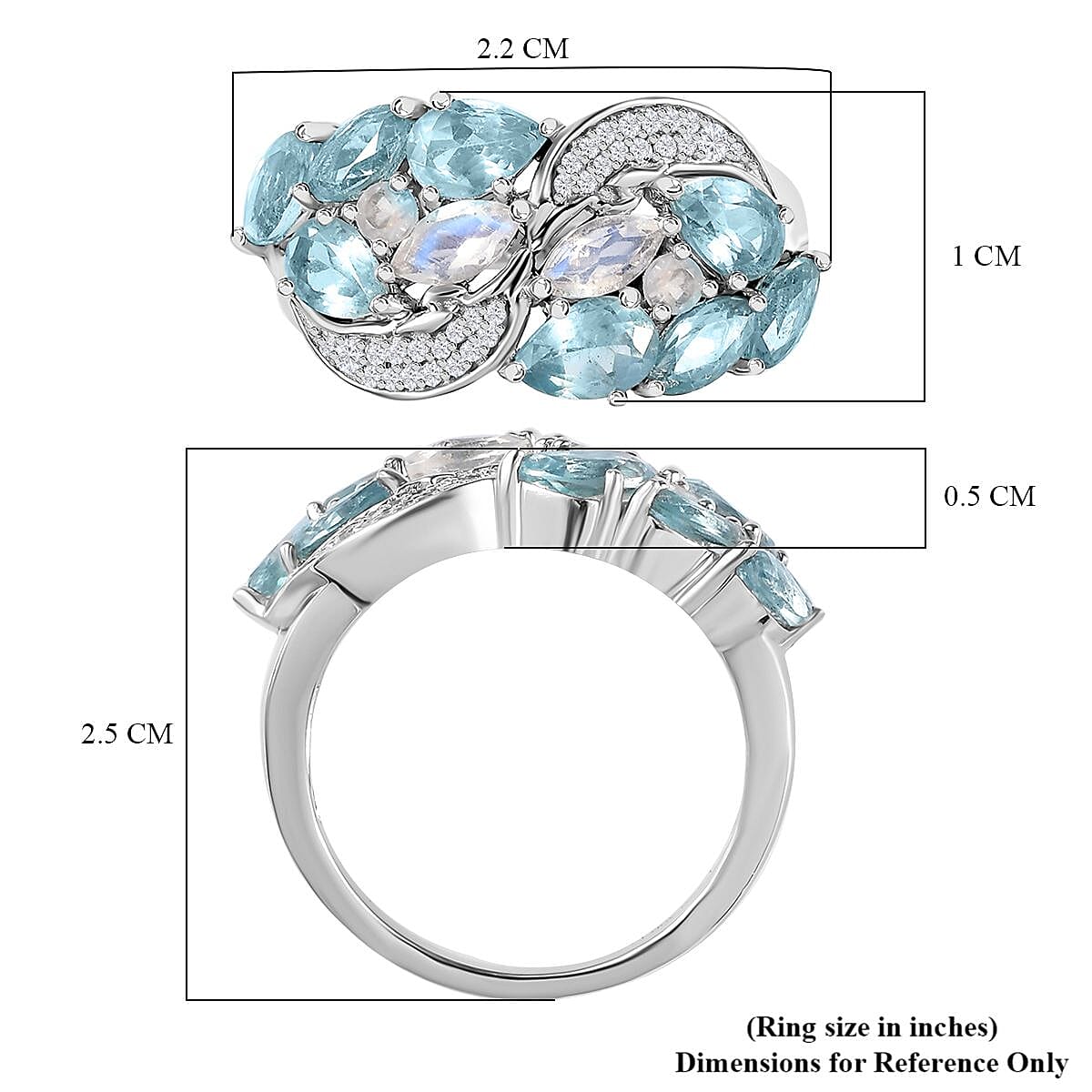 Aqua Kyanite, Multi Gemstone Ring in Platinum Over Sterling Silver (Size 10.0) 4.10 ctw