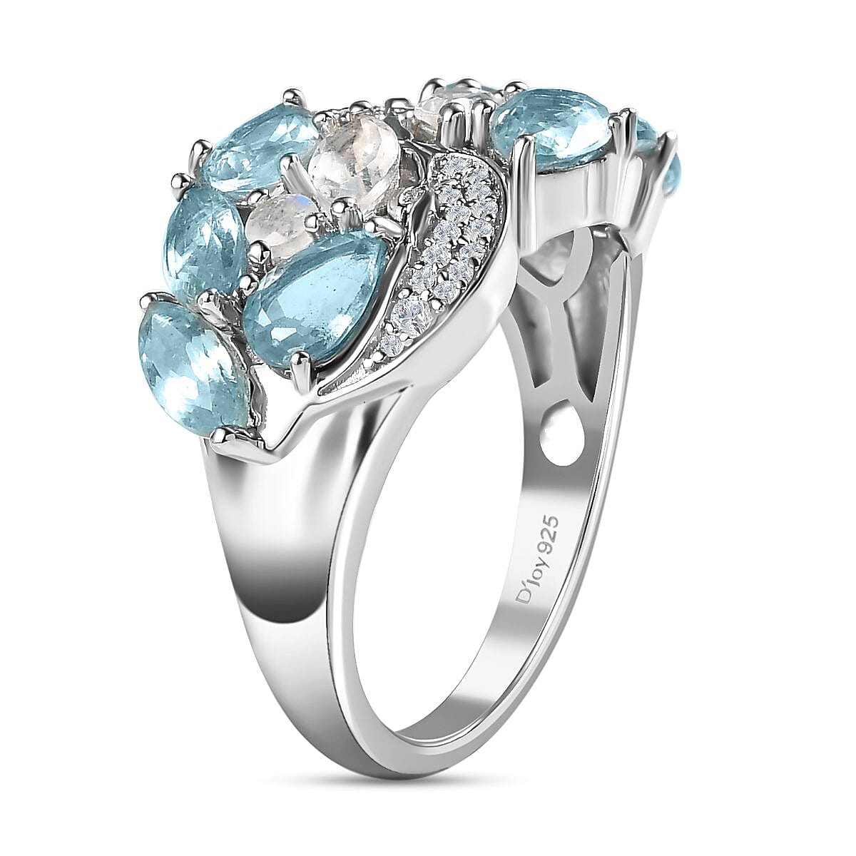 Aqua Kyanite and Multi Gemstone Ring in Platinum Over Sterling Silver (Size 9.0) 4.10 ctw image number 3