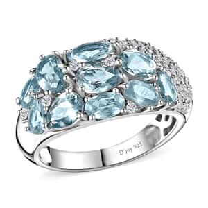 Premium Aqua Kyanite and Moissanite Ring in Platinum Over Sterling Silver (Size 10.0) 4.40 ctw