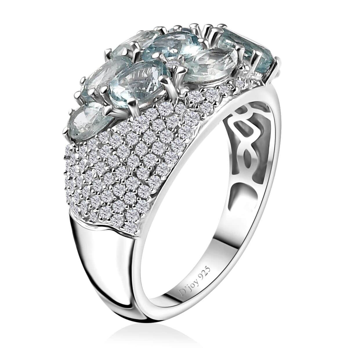 Premium Aqua Kyanite and Moissanite Ring in Platinum Over Sterling Silver (Size 10.0) 4.40 ctw image number 3
