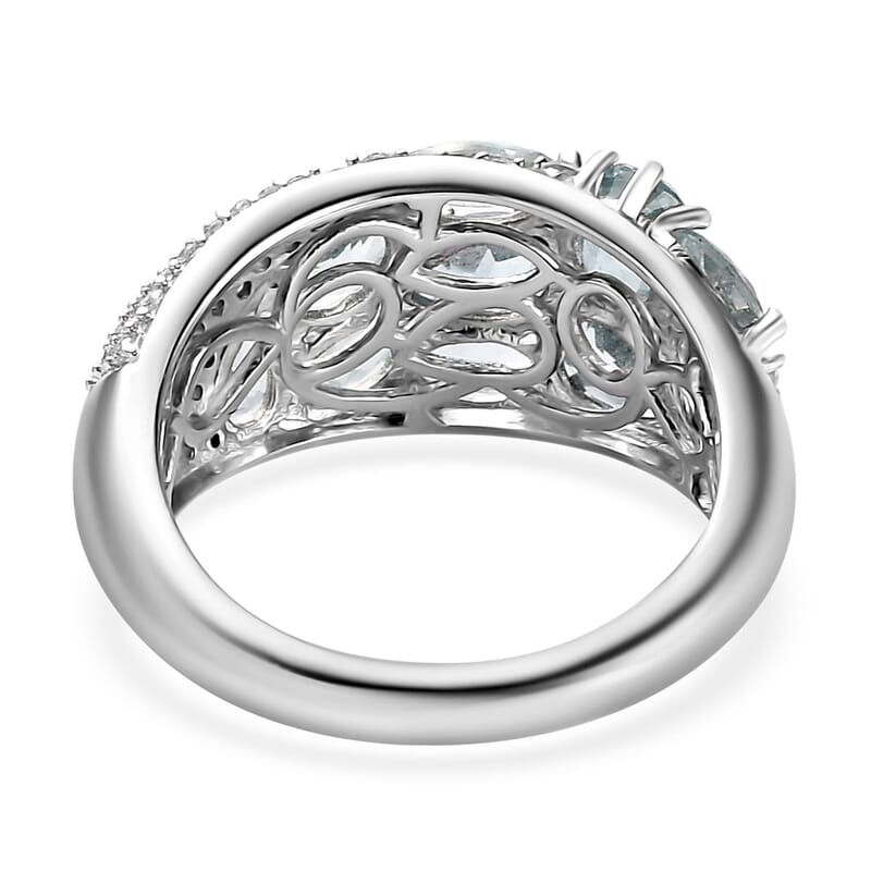 Premium Aqua Kyanite and Moissanite Ring in Platinum Over Sterling Silver (Size 10.0) 4.40 ctw