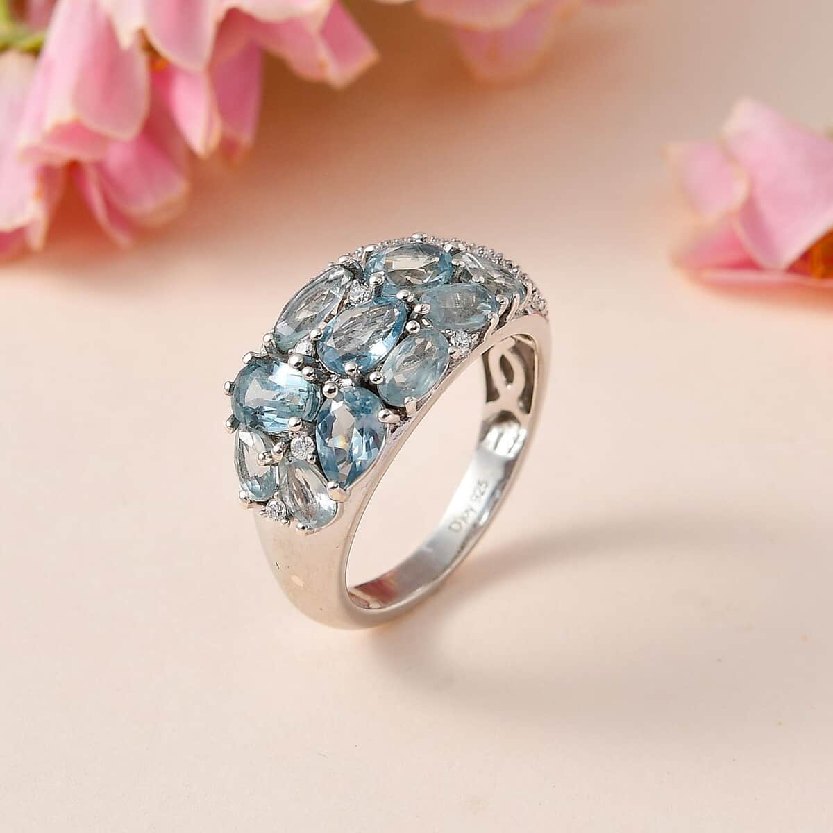 Premium Aqua Kyanite and Moissanite Ring in Platinum Over Sterling Silver (Size 6.0) 4.40 ctw image number 1
