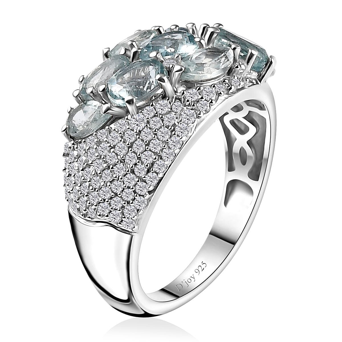 Premium Aqua Kyanite and Moissanite Ring in Platinum Over Sterling Silver (Size 8.0) 4.40 ctw image number 3
