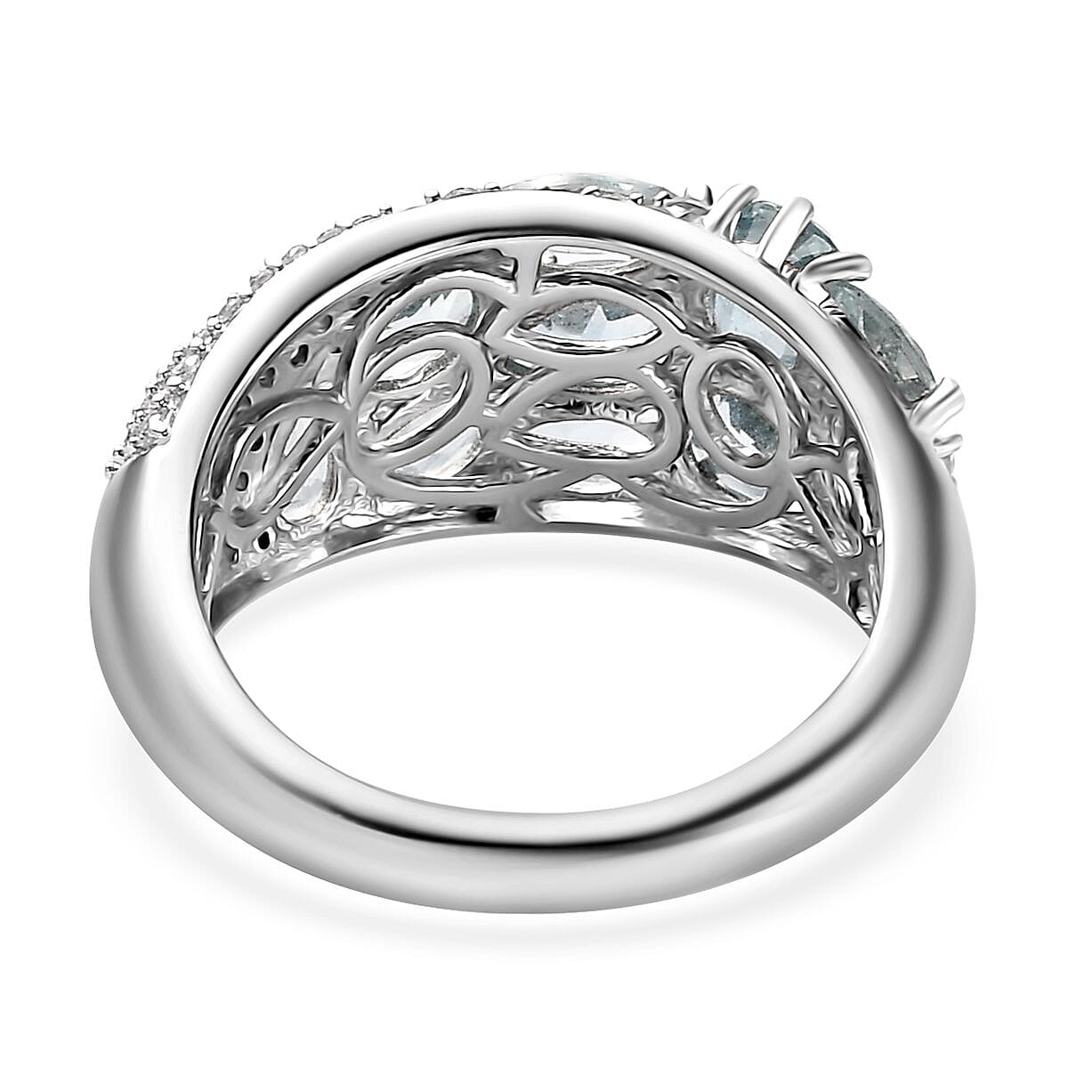 Premium Aqua Kyanite and Moissanite Ring in Platinum Over Sterling Silver (Size 8.0) 4.40 ctw image number 4