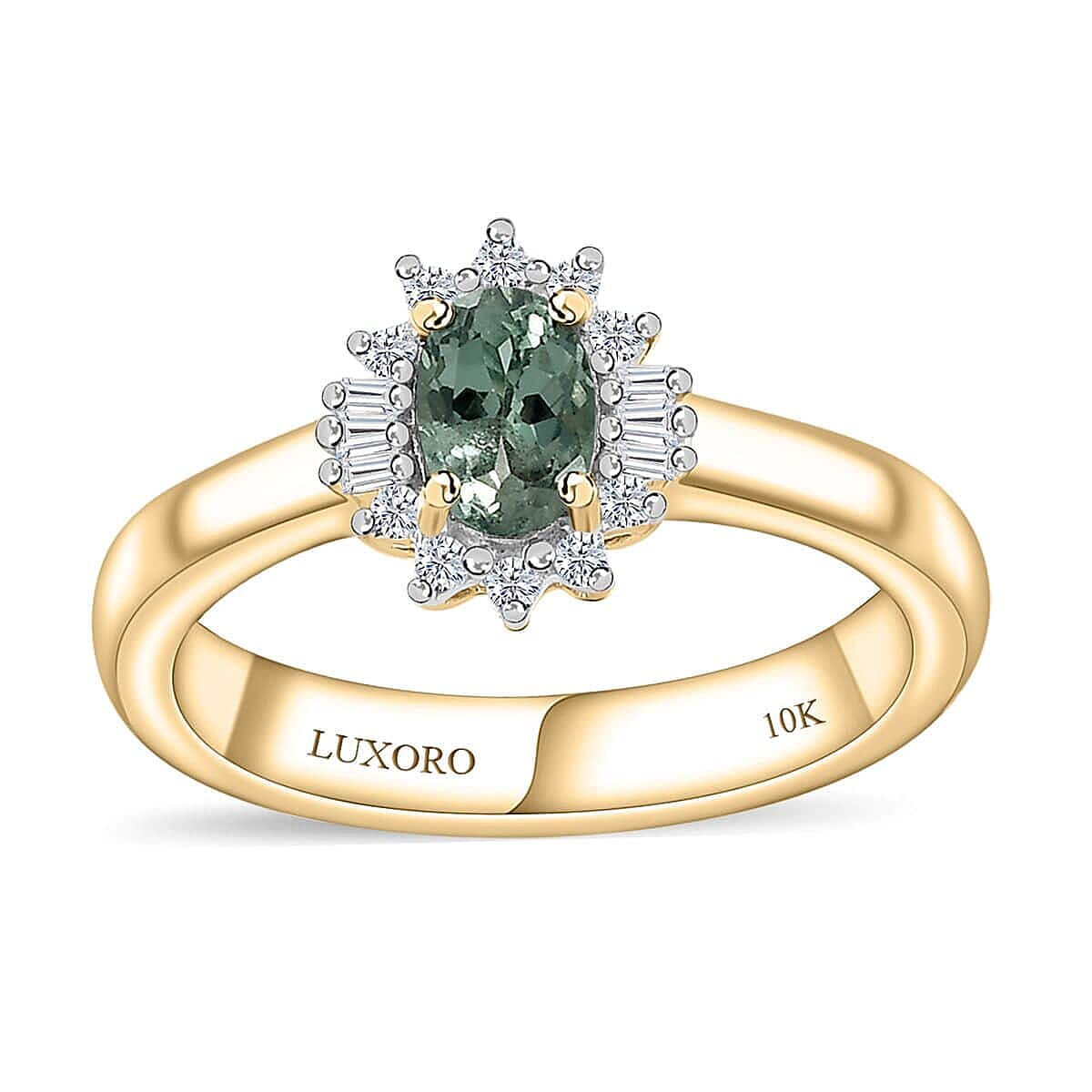 Luxoro 10K Yellow Gold AAA Narsipatnam Alexandrite and G-H I2 Diamond Ballerina Ring (Size 10.0) 0.65 ctw image number 0