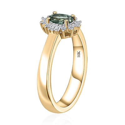 Luxoro 10K Yellow Gold AAA Narsipatnam Alexandrite and G-H I2 Diamond Ballerina Ring (Size 10.0) 0.65 ctw