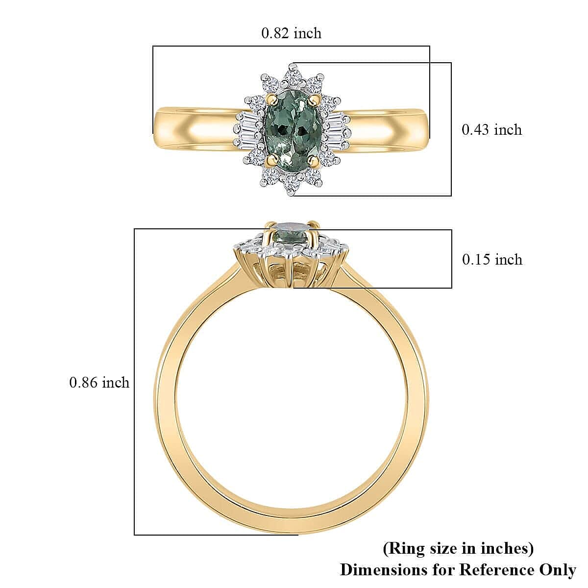 Luxoro 10K Yellow Gold AAA Narsipatnam Alexandrite and G-H I2 Diamond Ballerina Ring (Size 10.0) 0.65 ctw