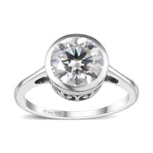 Moissanite Solitaire Ring in Platinum Over Sterling Silver (Size 10.0) 1.75 ctw