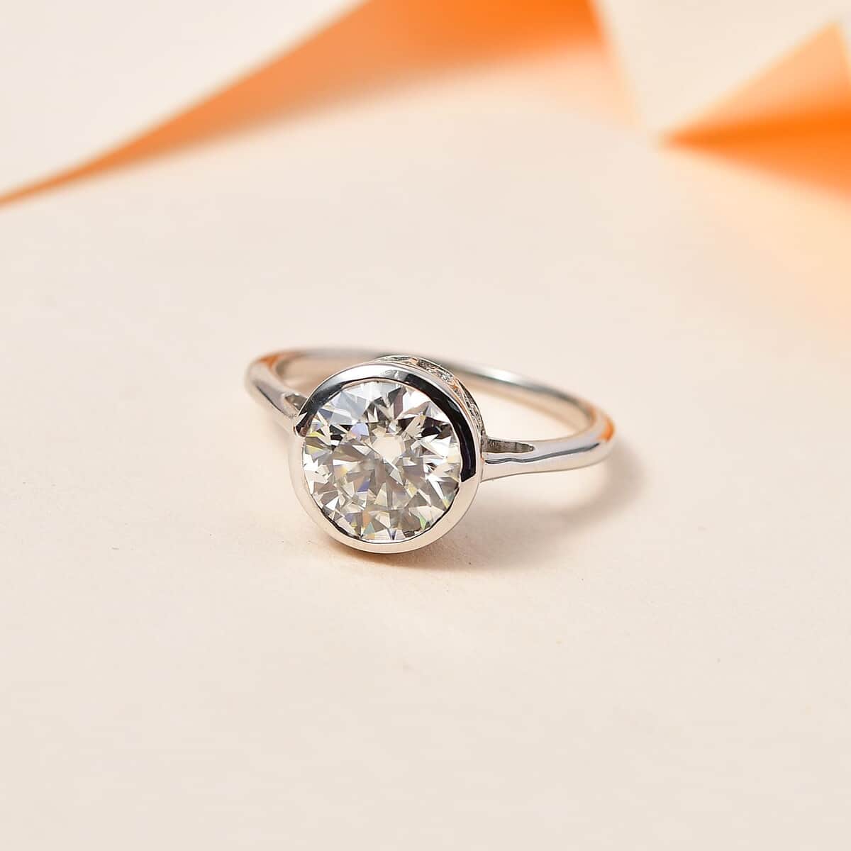 Moissanite Solitaire Ring in Platinum Over Sterling Silver (Size 10.0) 1.75 ctw image number 1