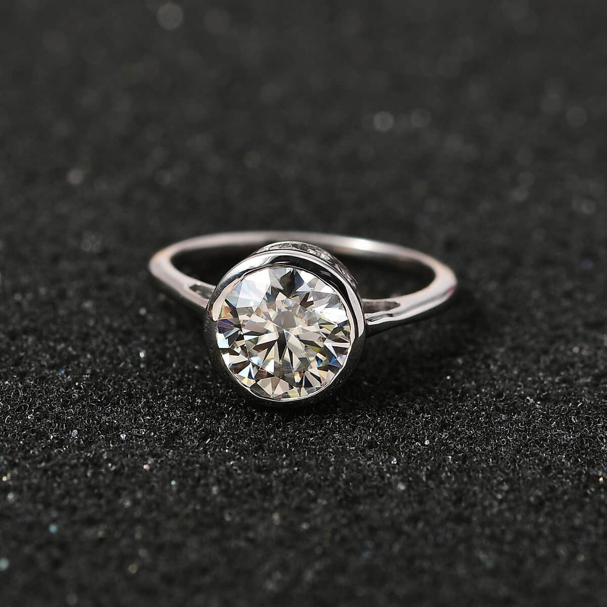 Moissanite Solitaire Ring in Platinum Over Sterling Silver (Size 10.0) 1.75 ctw image number 2