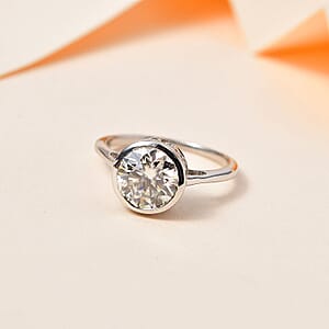 Moissanite Solitaire Ring in Platinum Over Sterling Silver (Size 7.0) 1.75 ctw