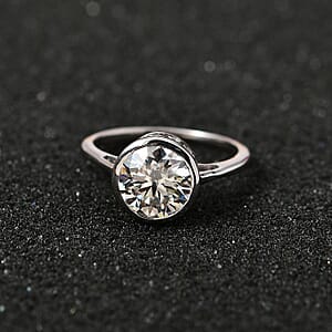 Moissanite Solitaire Ring in Platinum Over Sterling Silver (Size 7.0) 1.75 ctw