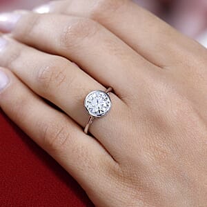 Moissanite Solitaire Ring in Platinum Over Sterling Silver (Size 7.0) 1.75 ctw