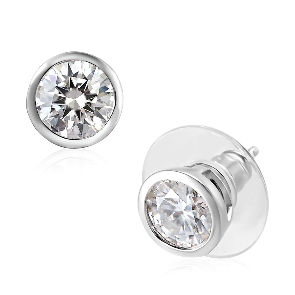 Moissanite Solitaire Stud Earrings in Platinum Over Sterling Silver 1.80 ctw image number 0