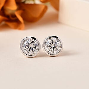 Moissanite Solitaire Stud Earrings in Platinum Over Sterling Silver 1.80 ctw