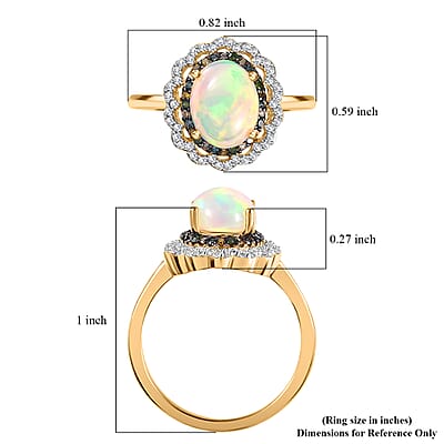 Ethiopian Welo Opal and Multi Diamond Floral Ring in Vermeil Yellow Gold Over Sterling Silver (Size 10.0) 1.40 ctw