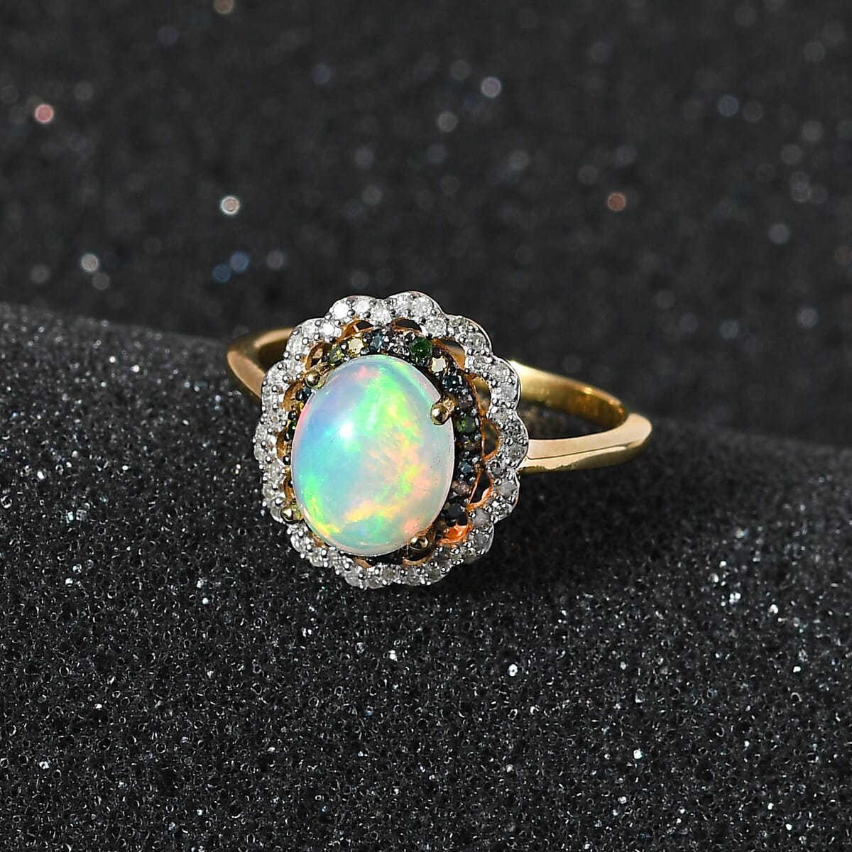 Ethiopian Welo Opal and Multi Diamond Floral Ring in Vermeil Yellow Gold Over Sterling Silver (Size 7.0) 1.40 ctw image number 2