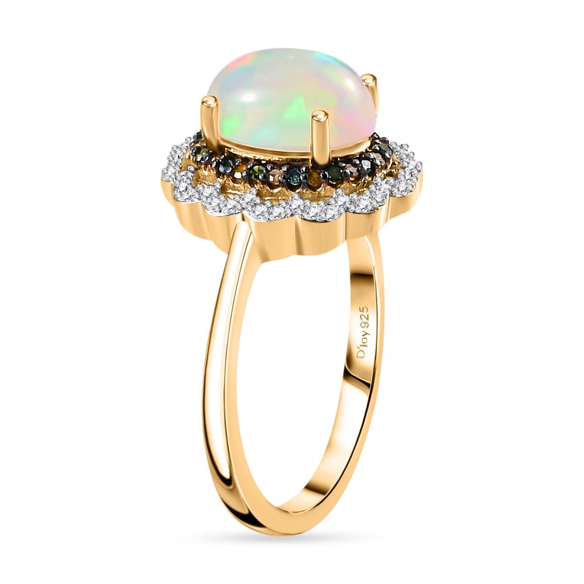 Ethiopian Welo Opal and Multi Diamond Floral Ring in Vermeil Yellow Gold Over Sterling Silver (Size 7.0) 1.40 ctw image number 4
