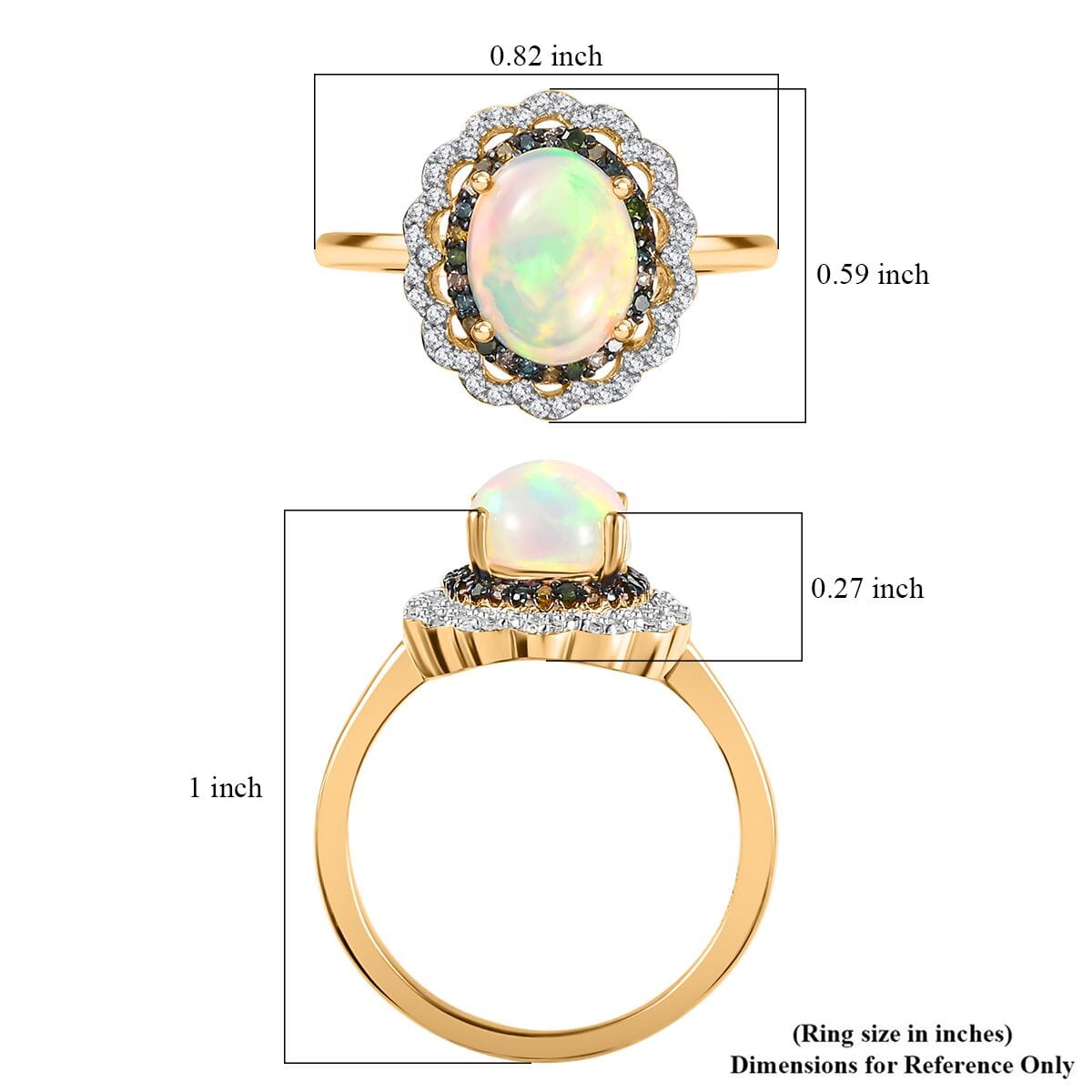 Ethiopian Welo Opal and Multi Diamond Floral Ring in Vermeil Yellow Gold Over Sterling Silver (Size 7.0) 1.40 ctw image number 6