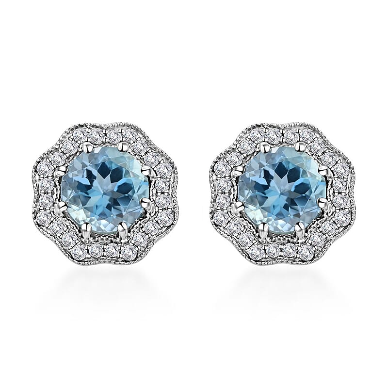 Certified and Appraised Iliana AAA Santa Maria Aquamarine, Diamond Earrings in 18K White Gold 1.60 ctw