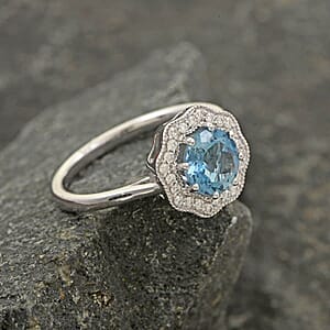Certified & Appraised Iliana AAA Santa Maria Aquamarine and G-H SI Diamond 1.35 ctw Ring in 18K White Gold (Size 8.5)