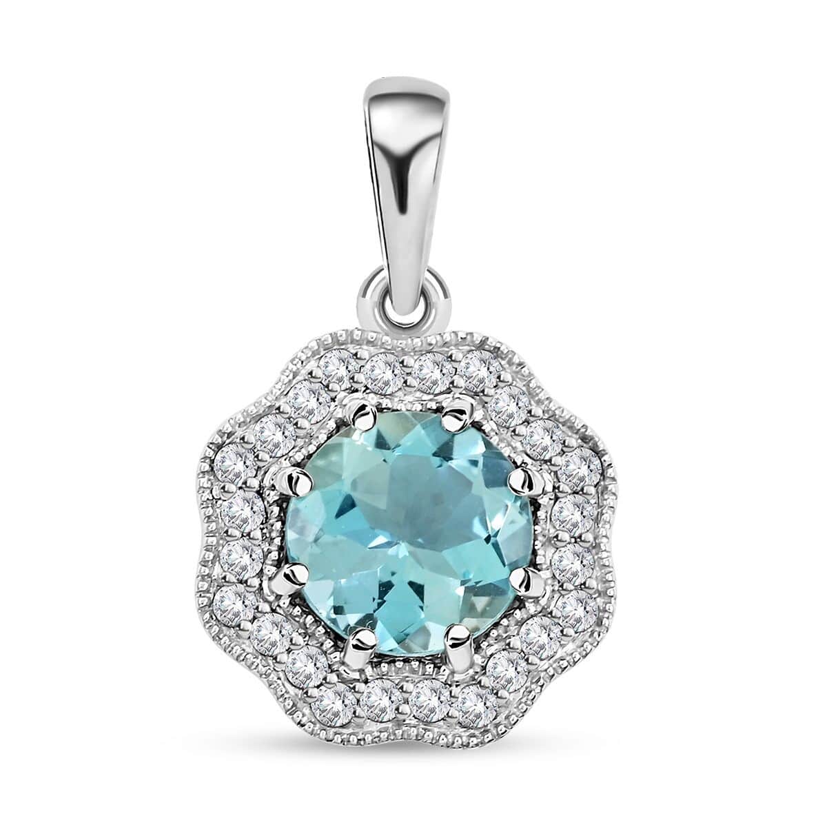 Certified and Appraised Iliana 18K White Gold AAA Santa Maria Aquamarine and G-H SI Diamond Pendant 1.35 ctw image number 0