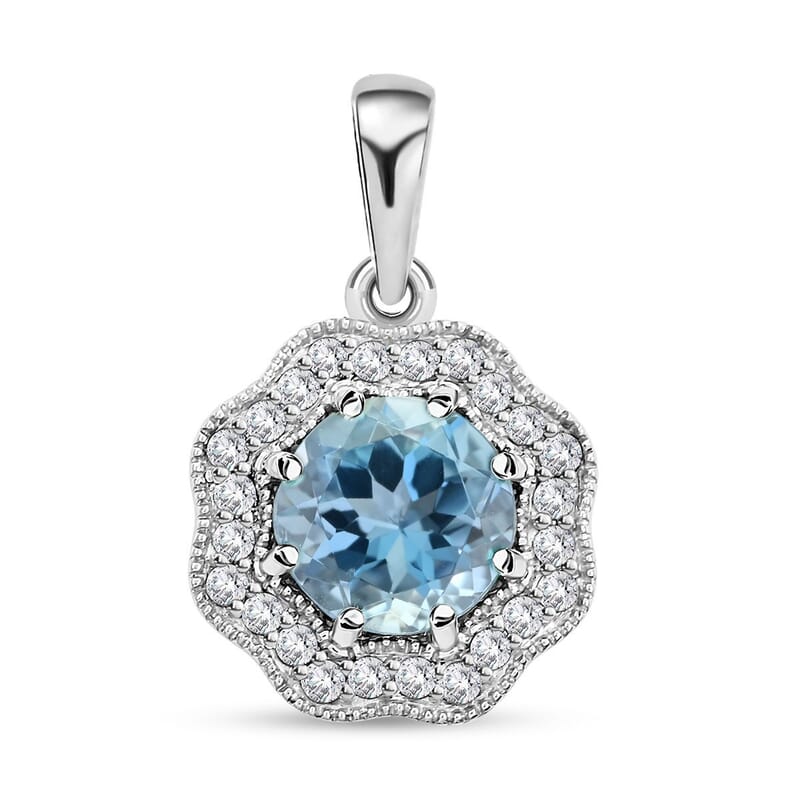 Certified and Appraised Iliana 18K White Gold AAA Santa Maria Aquamarine and G-H SI Diamond Pendant without Chain 1.35 ctw