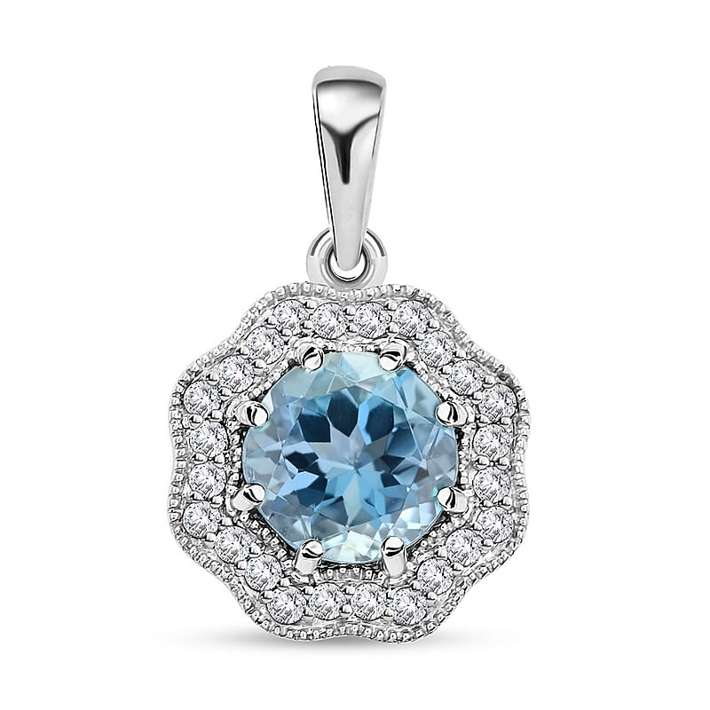 Certified and Appraised Iliana 18K White Gold AAA Santa Maria Aquamarine and G-H SI Diamond Pendant without Chain 1.35 ctw