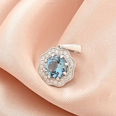 Certified and Appraised Iliana 18K White Gold AAA Santa Maria Aquamarine and G-H SI Diamond Pendant without Chain 1.35 ctw