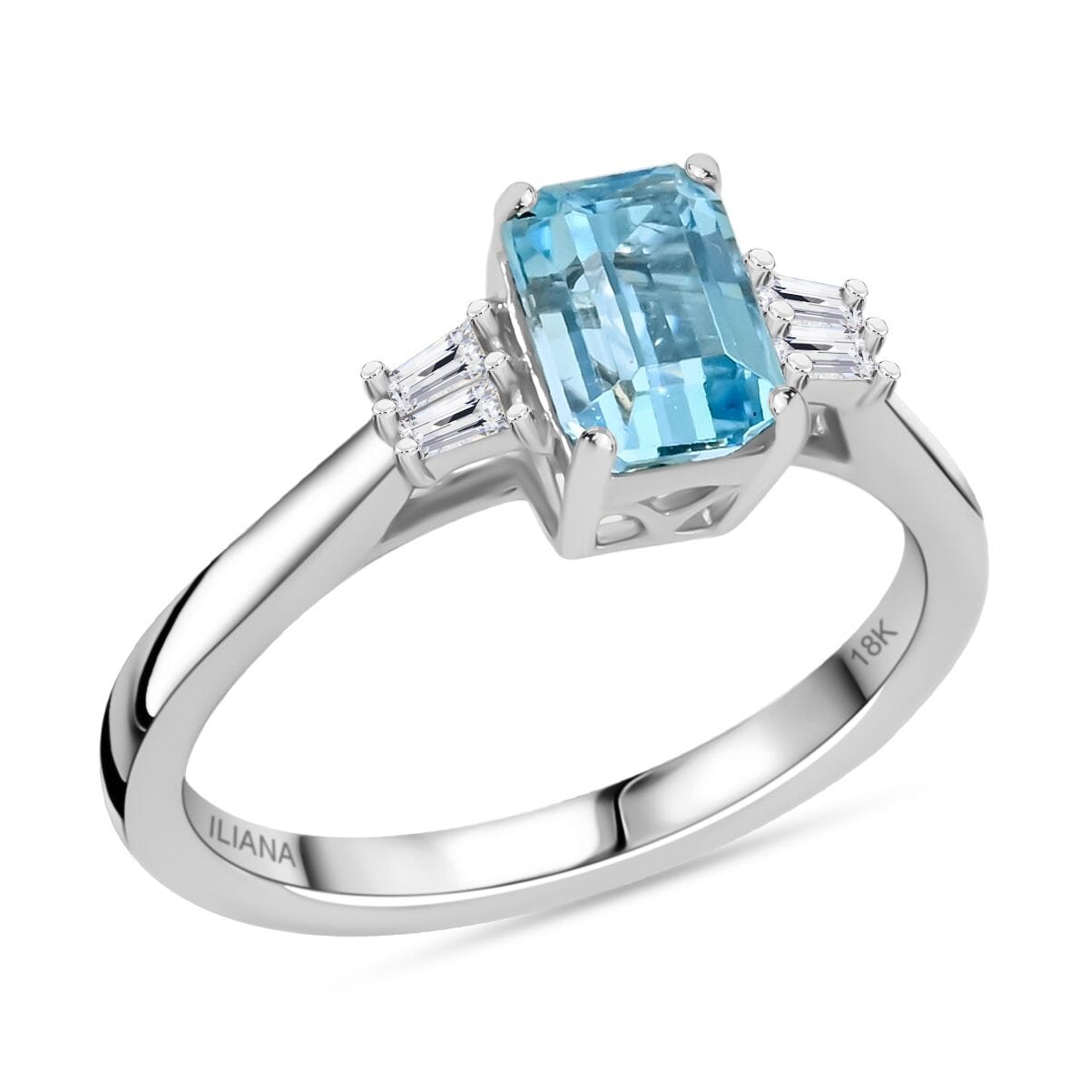 Certified and Appraised Iliana AAA Santa Maria Aquamarine and G-H SI Diamond 1.00 ctw Ring in 18K White Gold (Size 9.0) image number 0