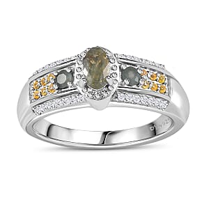 Narsipatnam Alexandrite and Multi Gemstone Ring in Platinum Over Sterling Silver (Size 10.0) 0.60 ctw