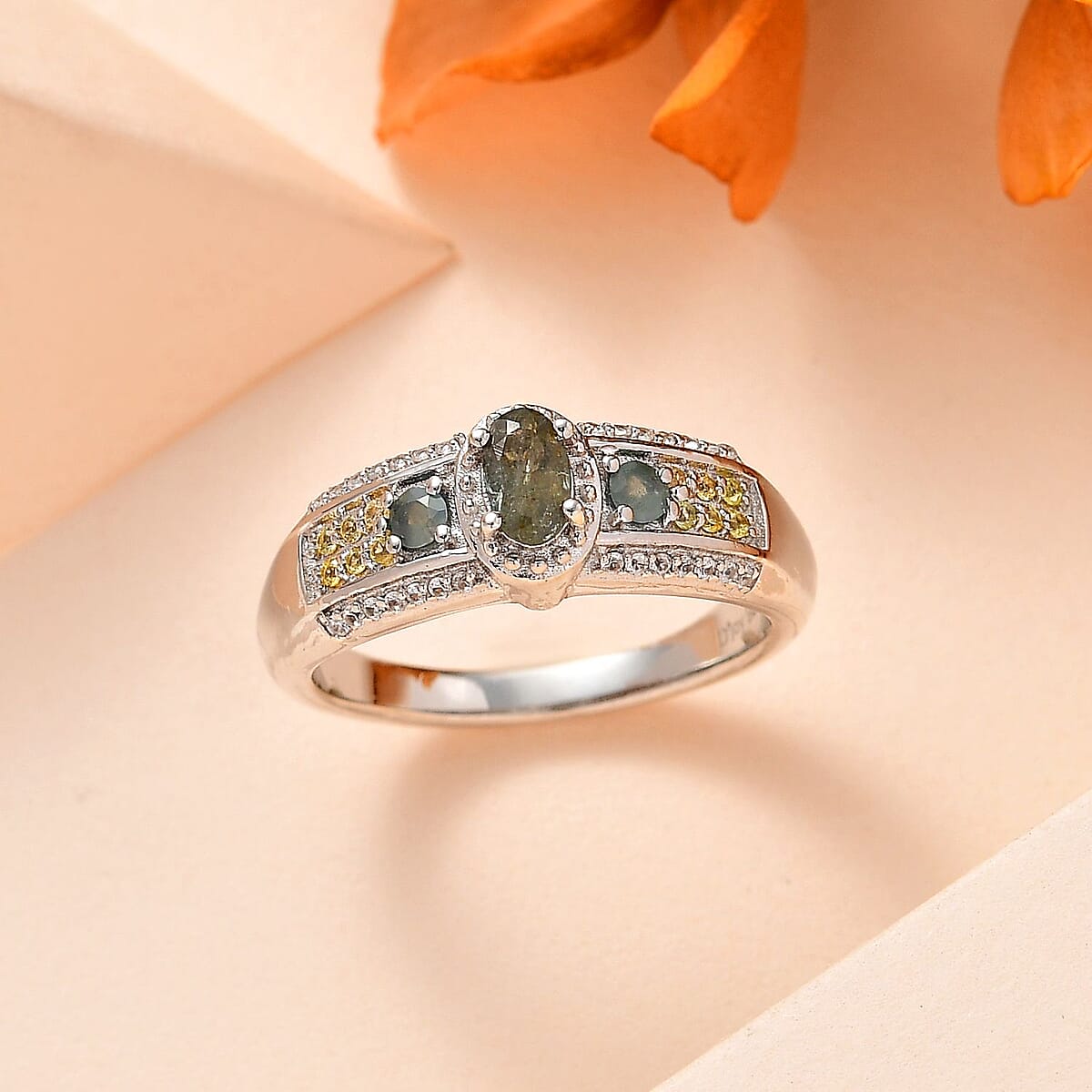 Narsipatnam Alexandrite and Multi Gemstone Ring in Platinum Over Sterling Silver (Size 10.0) 0.60 ctw image number 1