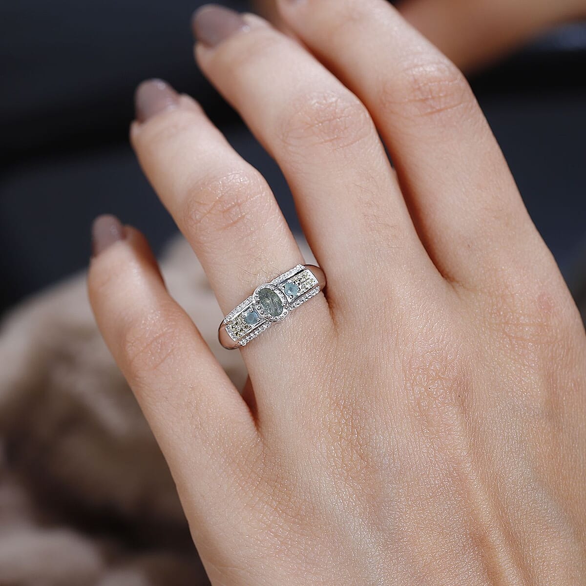 Narsipatnam Alexandrite and Multi Gemstone Ring in Platinum Over Sterling Silver (Size 10.0) 0.60 ctw image number 2