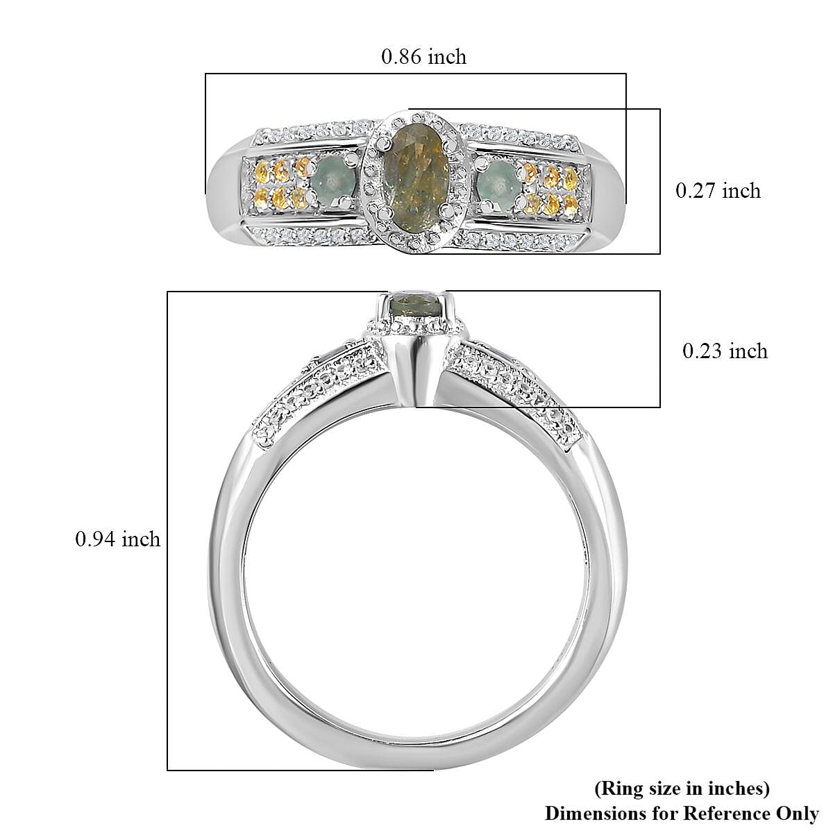 Narsipatnam Alexandrite and Multi Gemstone Ring in Platinum Over Sterling Silver (Size 10.0) 0.60 ctw image number 5