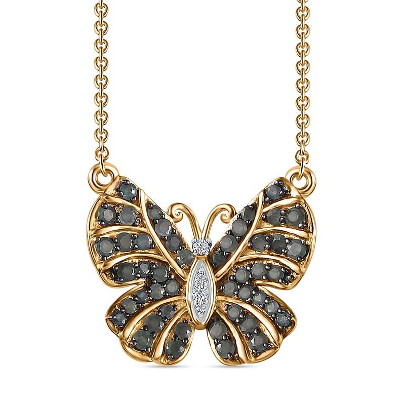 Narsipatnam Alexandrite and White Zircon Butterfly Necklace 18 Inches in Vermeil Yellow Gold Over Sterling Silver 1.25 ctw
