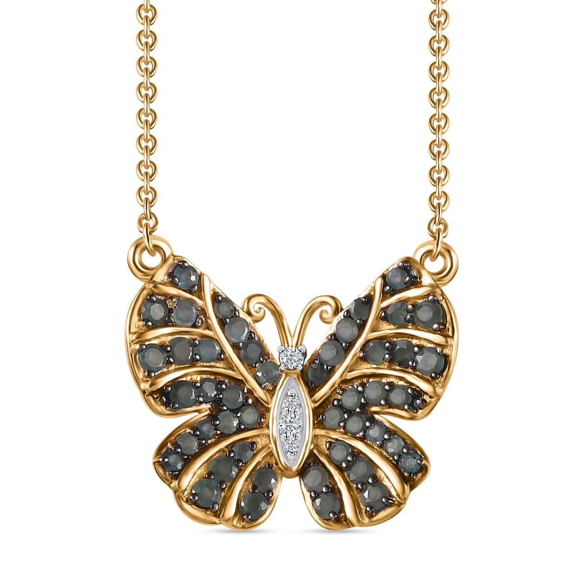 Narsipatnam Alexandrite and White Zircon Butterfly Necklace 18 Inches in Vermeil Yellow Gold Over Sterling Silver 1.25 ctw image number 0