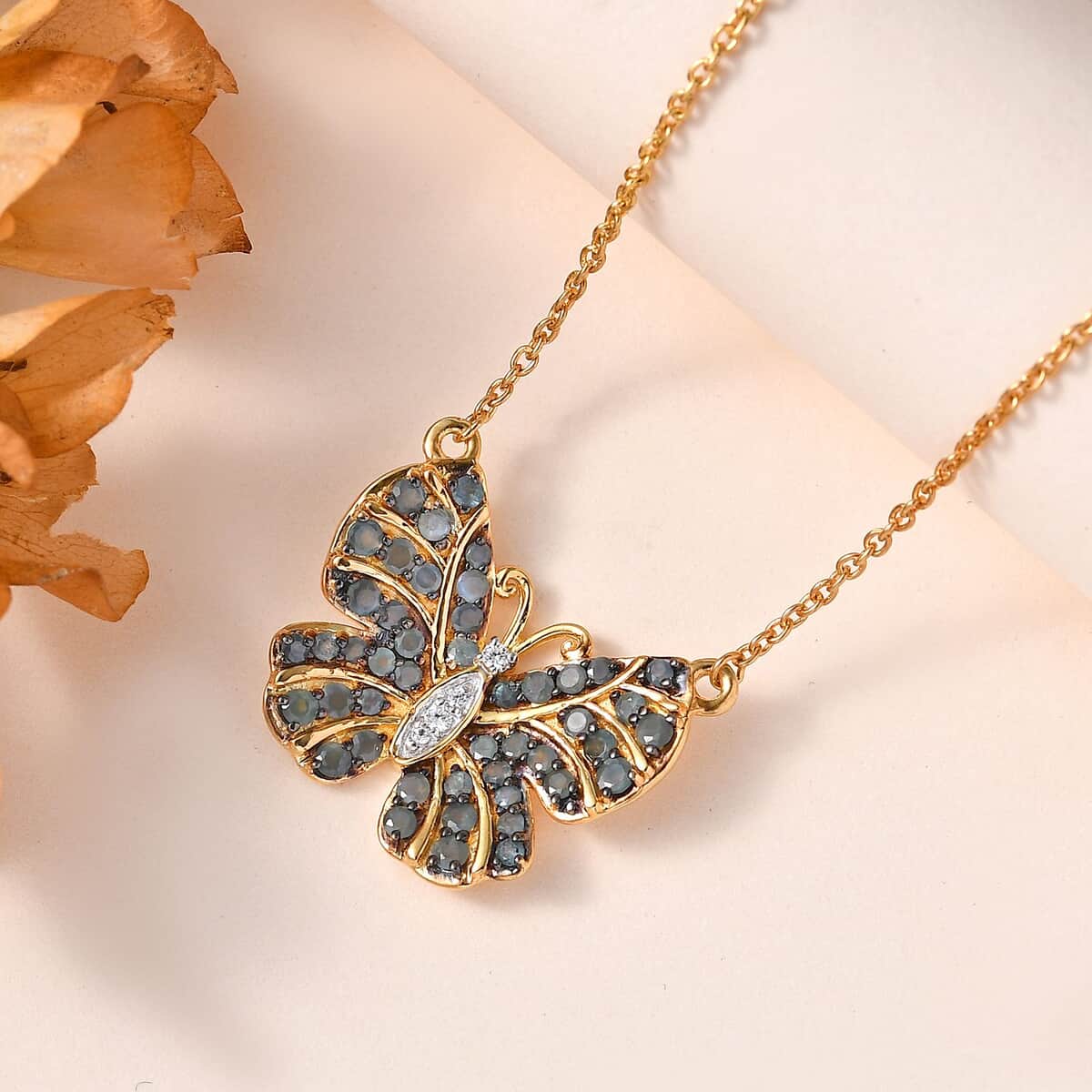 Narsipatnam Alexandrite and White Zircon Butterfly Necklace 18 Inches in Vermeil Yellow Gold Over Sterling Silver 1.25 ctw image number 1