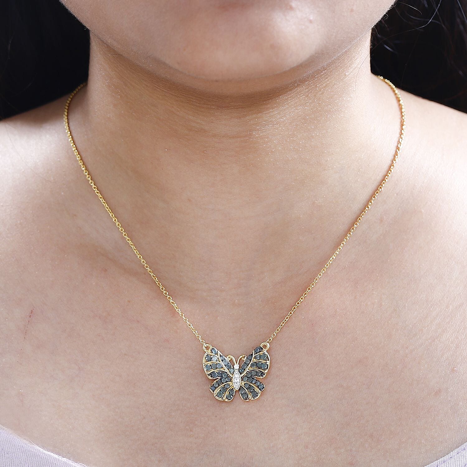 Narsipatnam Alexandrite and White Zircon Butterfly Necklace 18 Inches in Vermeil Yellow Gold Over Sterling Silver 1.25 ctw