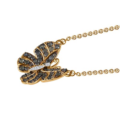 Narsipatnam Alexandrite and White Zircon Butterfly Necklace 18 Inches in Vermeil Yellow Gold Over Sterling Silver 1.25 ctw
