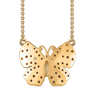 Narsipatnam Alexandrite and White Zircon Butterfly Necklace 18 Inches in Vermeil Yellow Gold Over Sterling Silver 1.25 ctw