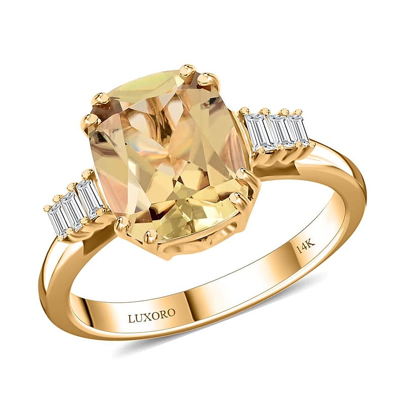 Certified & Appraised Luxoro 14K Yellow Gold AAA Turkizite and G-H I2 Diamond Ring (Size 10.0) 3.50 ctw