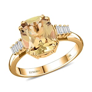 Certified & Appraised Luxoro 14K Yellow Gold AAA Turkizite and G-H I2 Diamond Ring (Size 6.5) 3.50 ctw