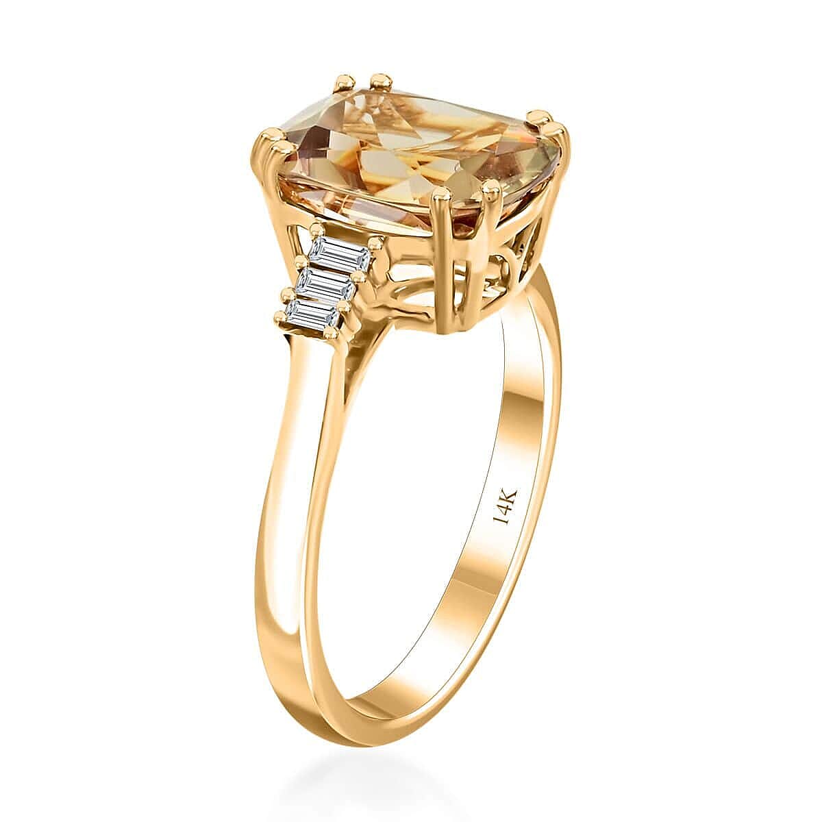 Certified & Appraised Luxoro 14K Yellow Gold AAA Turkizite and G-H I2 Diamond Ring (Size 7.5) 3.50 ctw image number 3