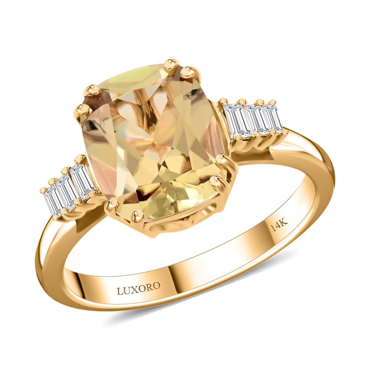 Certified & Appraised Luxoro 14K Yellow Gold AAA Turkizite and G-H I2 Diamond Ring (Size 8.0) 3.50 ctw image number 0