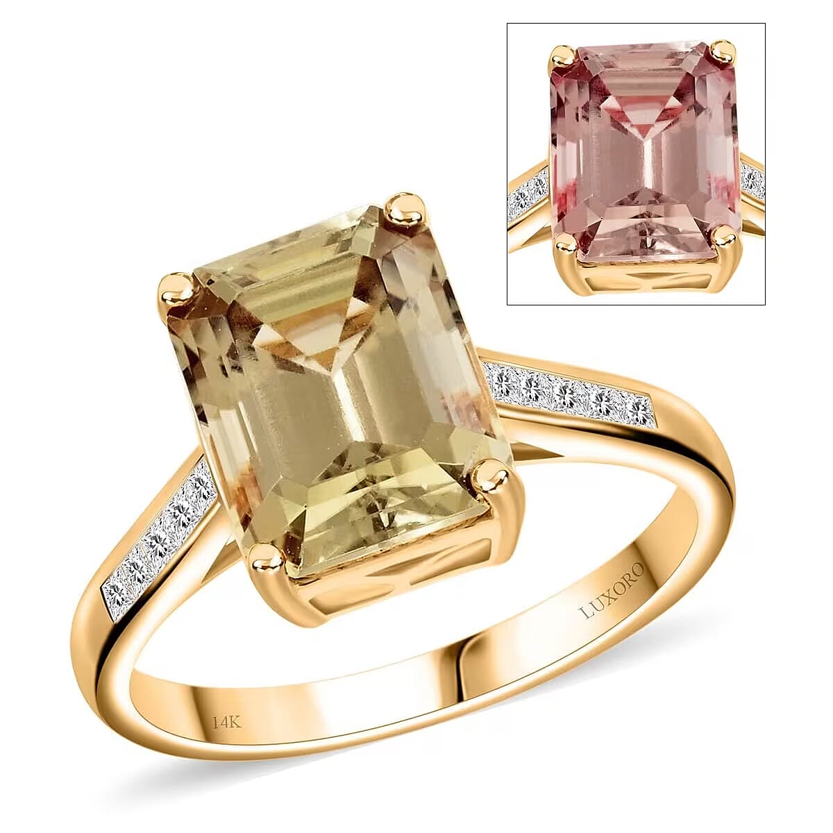 Certified & Appraised Luxoro AAA Turkizite and I2 Diamond 4.10 ctw Ring in 14K Yellow Gold (Size 5.5) image number 0