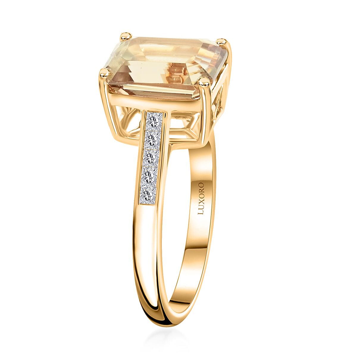 Certified & Appraised Luxoro AAA Turkizite and I2 Diamond 4.10 ctw Ring in 14K Yellow Gold (Size 7.5) image number 3