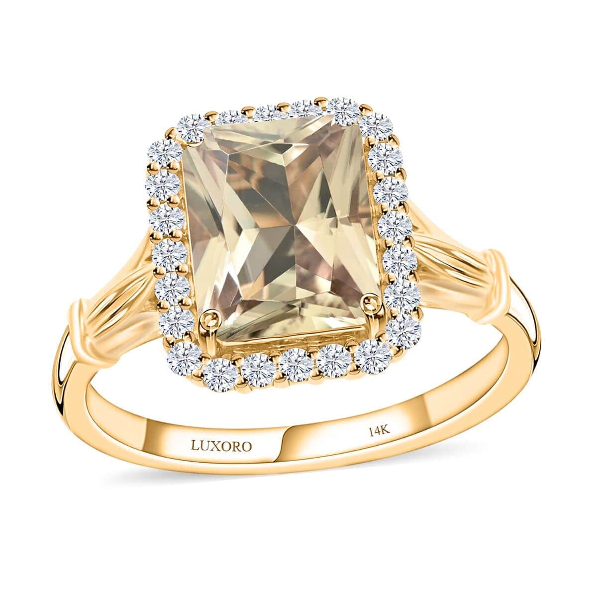 Certified & Appraised Luxoro 14K Yellow Gold AAA Radiant Cut Turkizite and G-H I2 Diamond Ring (Size 10.0) 2.85 ctw image number 0