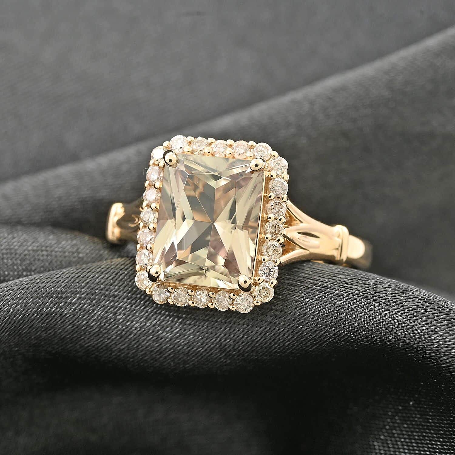 Certified & Appraised Luxoro 14K Yellow Gold AAA Radiant Cut Turkizite and G-H I2 Diamond Ring (Size 10.0) 2.85 ctw