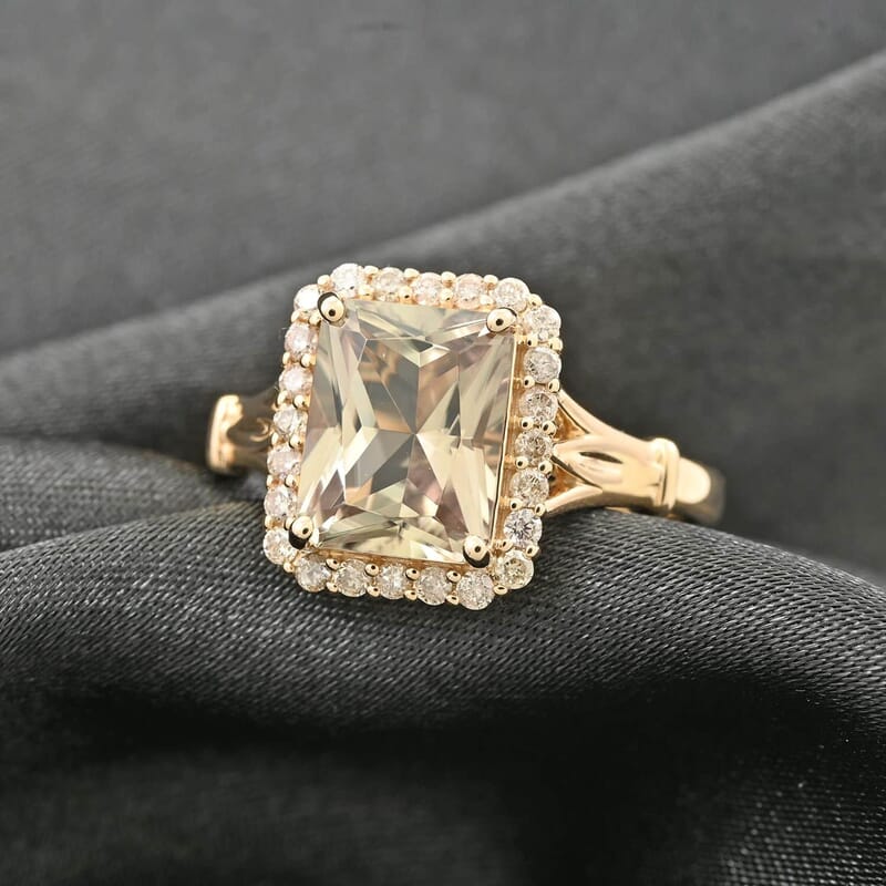 Certified & Appraised Luxoro 14K Yellow Gold AAA Radiant Cut Turkizite and G-H I2 Diamond Ring (Size 10.0) 2.85 ctw