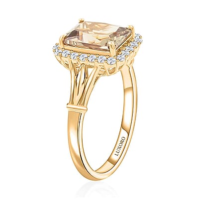 Certified & Appraised Luxoro 14K Yellow Gold AAA Radiant Cut Turkizite and G-H I2 Diamond Ring (Size 10.0) 2.85 ctw